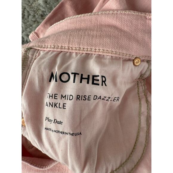 Mother Sz 27 Mid Rise Dazzler Ankle Play Date Jeans Pink Button Zip Denim Pants - Picture 10 of 13